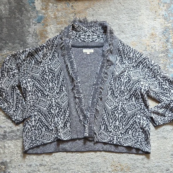 Lucky Brand Shawl Collar Open Front Jacquard Knit Cardigan - Picture 4 of 9